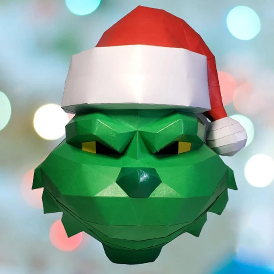 Grinch Head Papercraft PDF, Template For office, Room, Decor, DIY gift ...