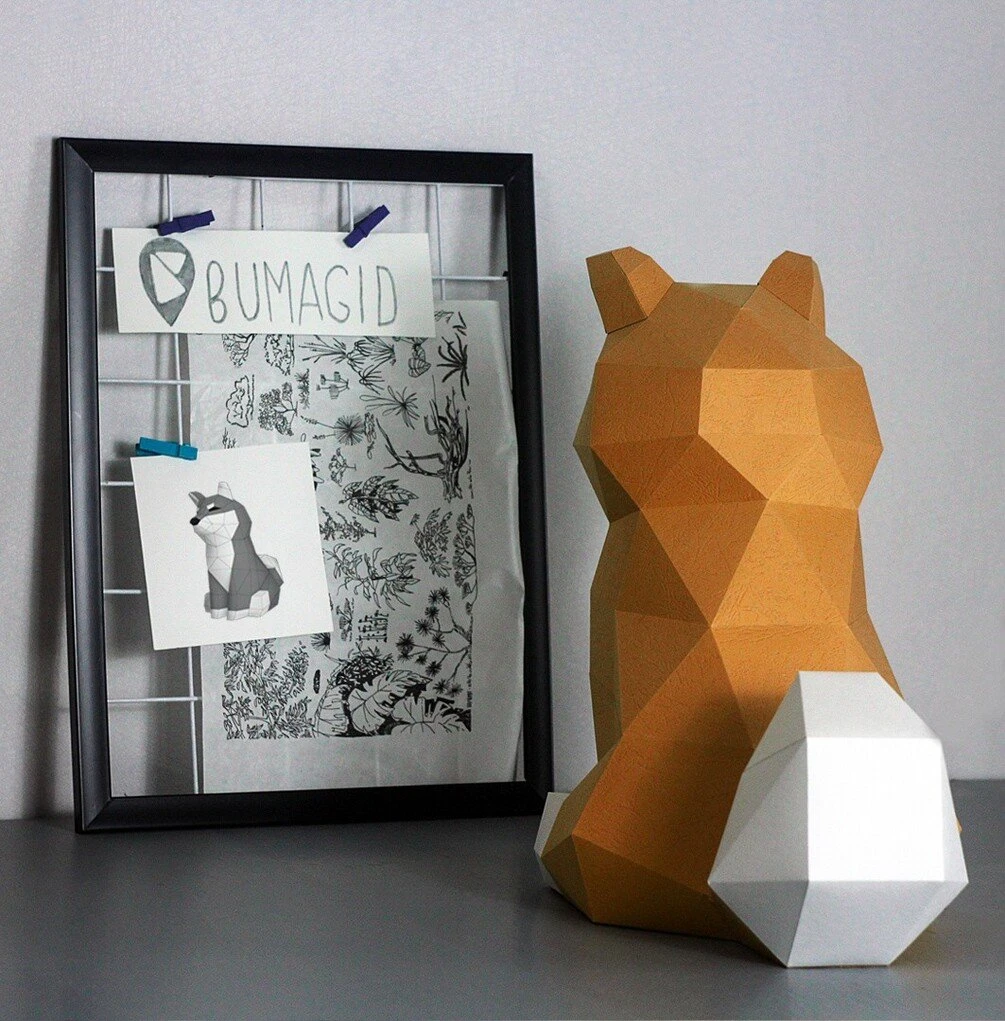 Shiba Inu Dog sitting for Creative Crafts & Decor, PDF Template, Paper Sculpture, DIY, Pepakura Pattern, Handmade, Papercraft, Lowpoly, Lowpoly Papercraft, BUMAGID