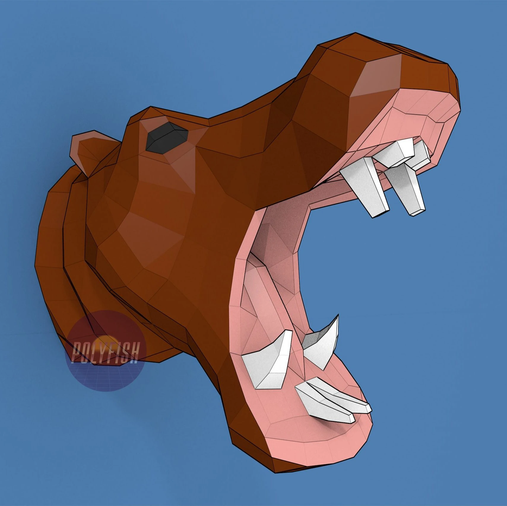 Hippo Head PDF Template, Low Poly, Paper Sculpture, DIY, Pepakura Pattern, Handmade, Papercraft, Lowpoly, Lowpoly Papercraft