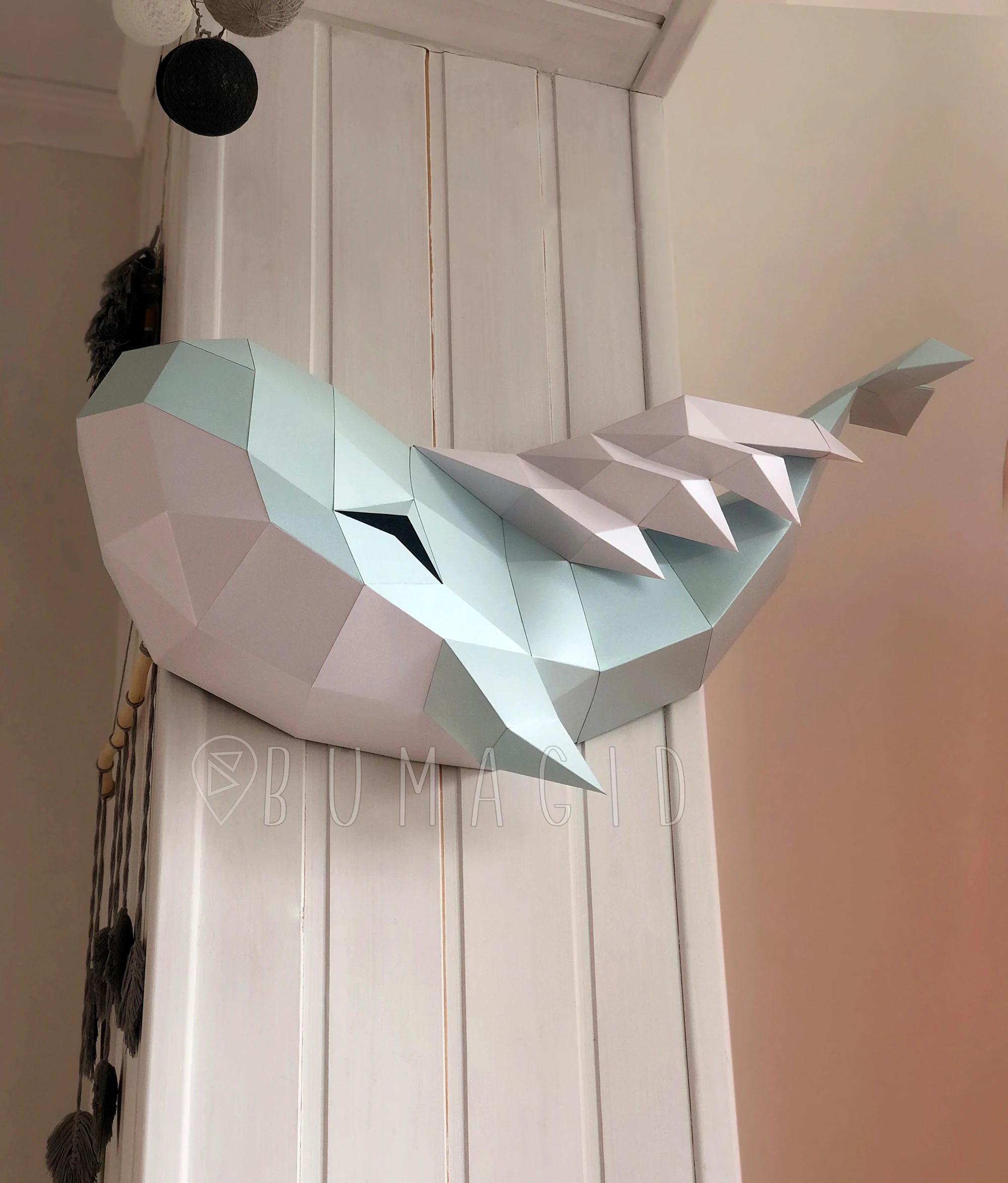 Cloud and Flying Whale for Creative Crafts & Decor, PDF Template, Paper Sculpture, DIY, Pepakura Pattern, Handmade, Papercraft, Lowpoly, Lowpoly Papercraft, BUMAGID