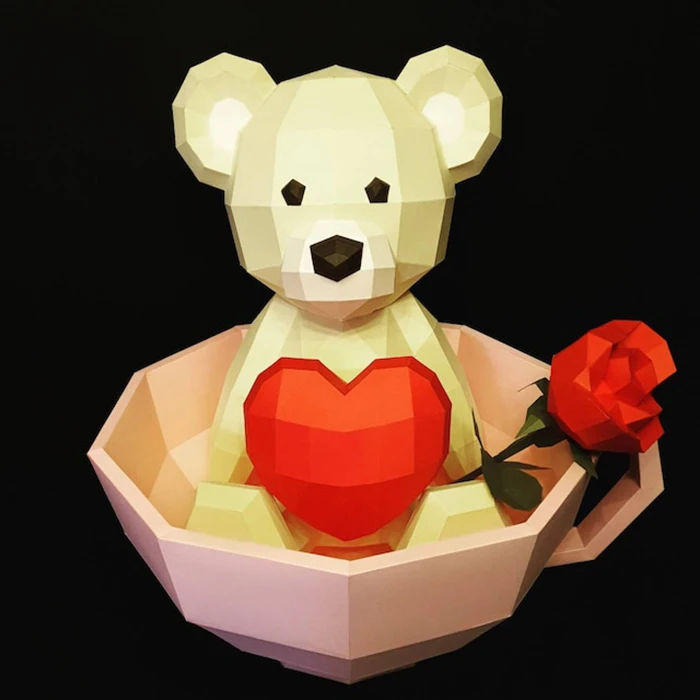 Cuddly Bear, Cute Teddy Bear Papercraft, PDF Template, DIY 3d Model, FanArt, Paper Sculpture, Low Poly, Pepakura Craft, Manualidad