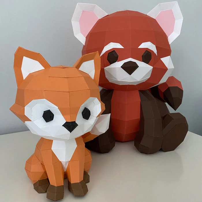 Sitting Red Panda/ DiY Craft/ Template PDF/ Low Poly/ Papercraft/ 3D Panda Red/ Origami/ Home decor