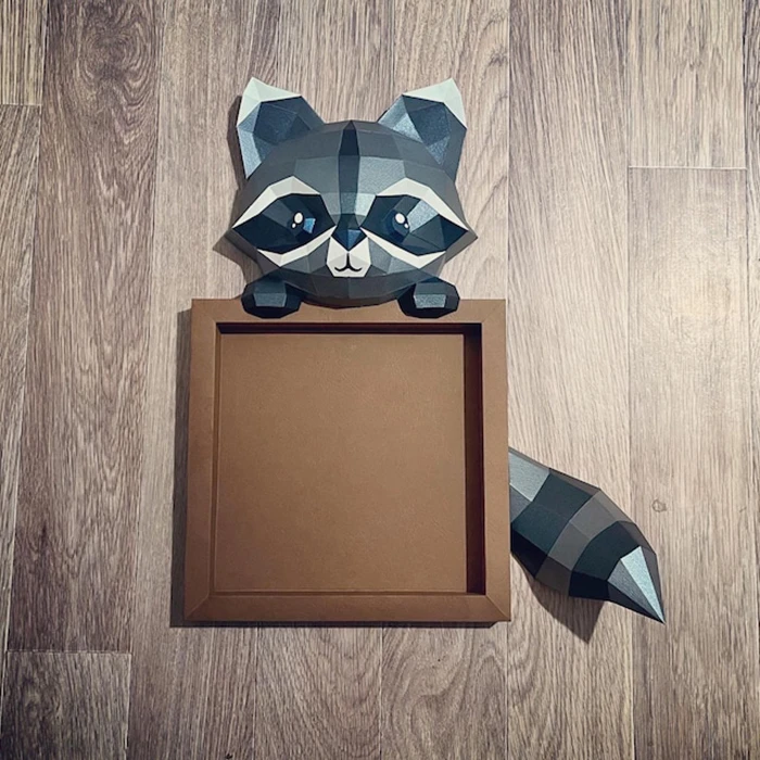 Raccoon Shadow Box/ Boho/ DiY Craft/ Template PDF/ Low Poly/ Papercraft Raccoon/ 3D Raccoon/ Origami/ Home decor