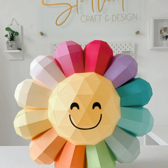 Rainbow Flower/ Flor Arcoiris/ DiY Craft/ Template PDF/ Low Poly/ Papercraft Flower/ 3D Flower/ Origami/ Home decor