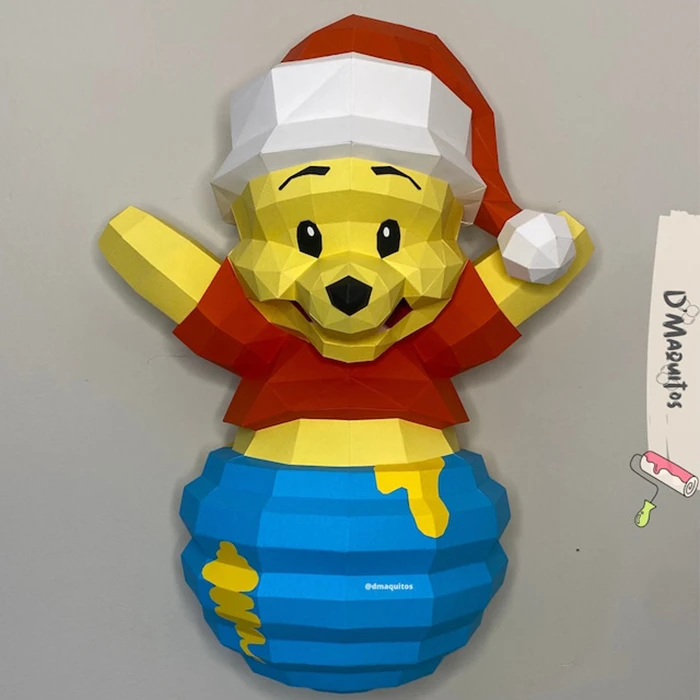 Pooh in the Honey pot, Winnie the Pooh PDF Template, DIY 3d Model, FanArt, Paper Sculpture, Low Poly, Pepakura, Craft, Manualidad, Paper Art