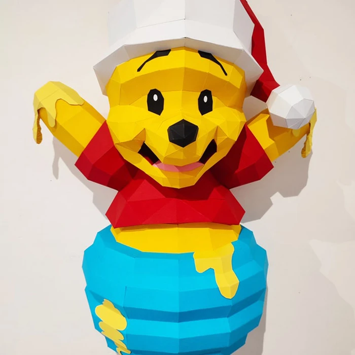 Pooh in the Honey pot, Winnie the Pooh PDF Template, DIY 3d Model, FanArt, Paper Sculpture, Low Poly, Pepakura, Craft, Manualidad, Paper Art