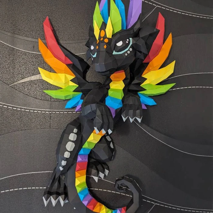 Rainbow Dragon PDF Template, DIY 3d Model, FanArt, Paper Sculpture, Low Poly, Pepakura, Craft, Manualidad, Paper Art