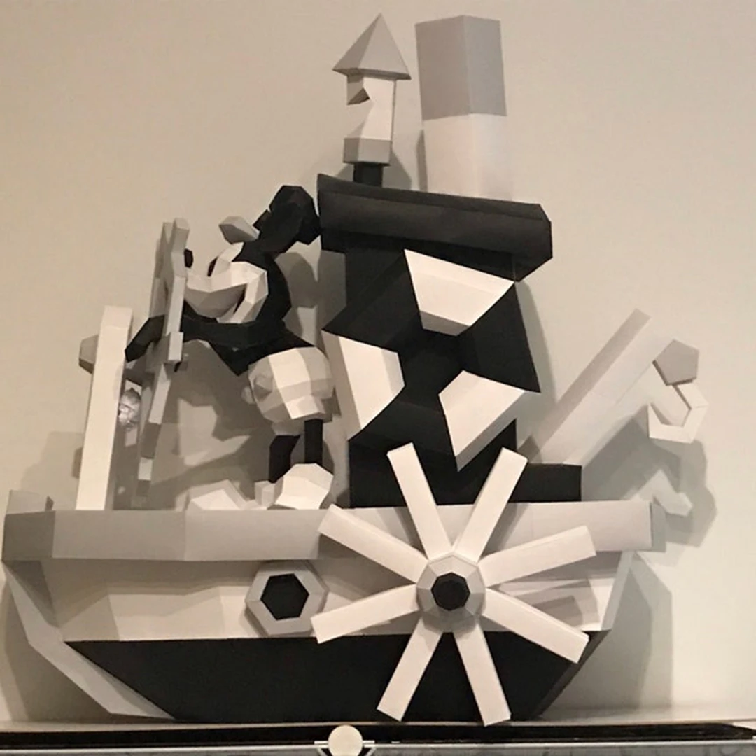 Papercraft Mickey Steamboat, DIY PDF, Low Poly, origami, Pepakura, Paper Model, 3D