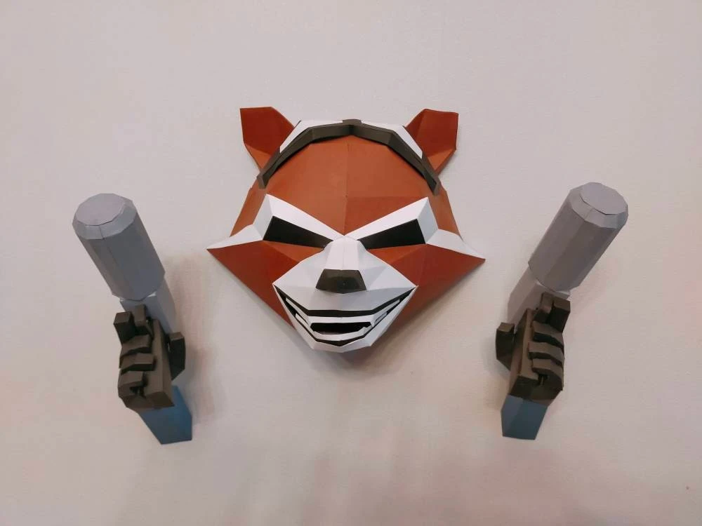 DIY lowpoly papercraft, Rocket Raccoon, Lowpoly, Sculpture, papercraft, DIY, Decoration, Wall, Marvel, Avengers, Origami, Art, Craft, GOTG