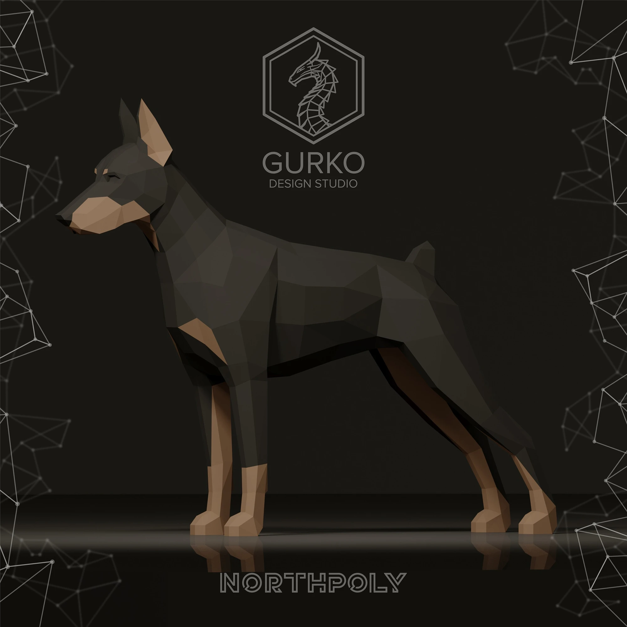 Dobermann Papercraft, Dog, Pdf, Gurko, Pepakura, Template, 3D Origami, Paper Sculpture, Low Poly, DIY Craft