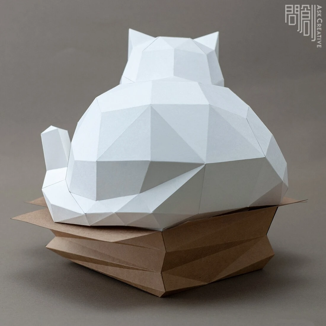 Fat Cat in a Box paper Model , Papercraft , DIY , Low poly , Fat Cat Model , PDF Papercraft , Lazy Cat , Cat low poly, Fat ca
