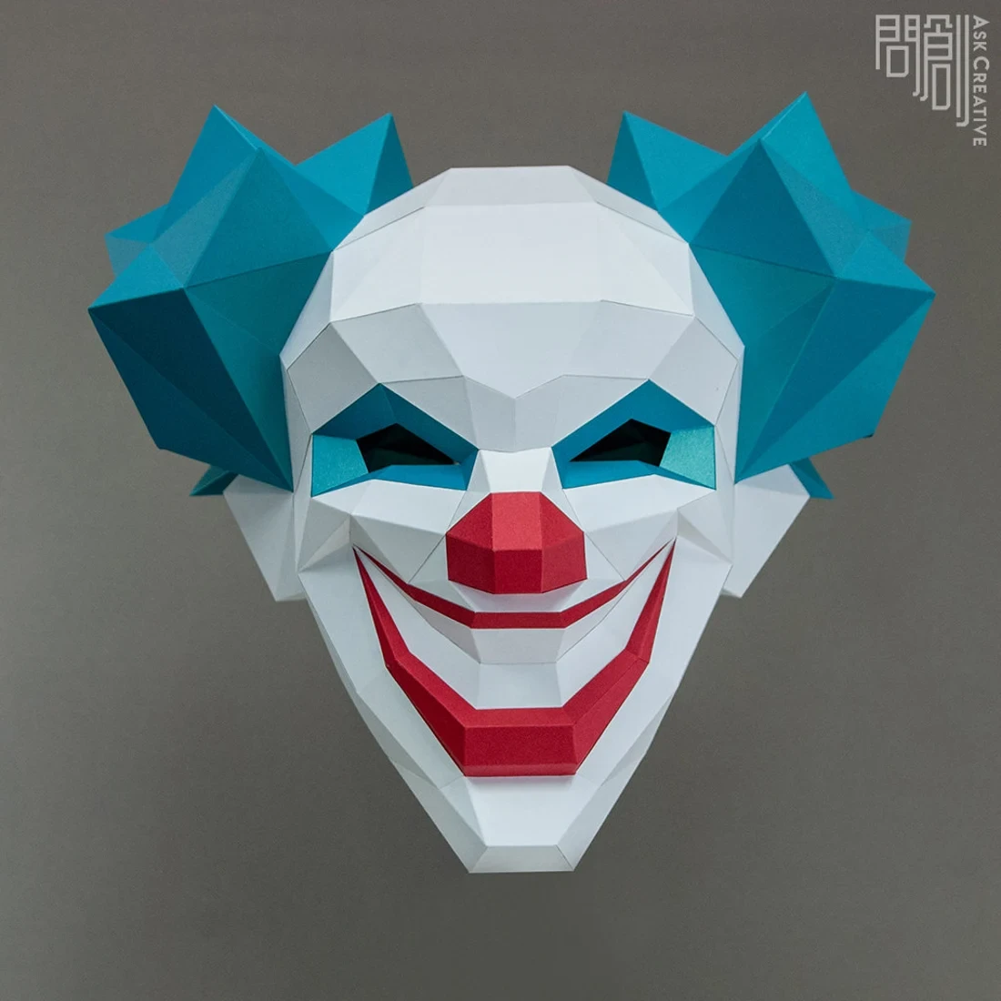 Clown , Papercraft , DIY , Low poly, Mask, PDF Papercraft, Party Mask ,Pattern mask , Joker , Halloween Mask , Evil Clown