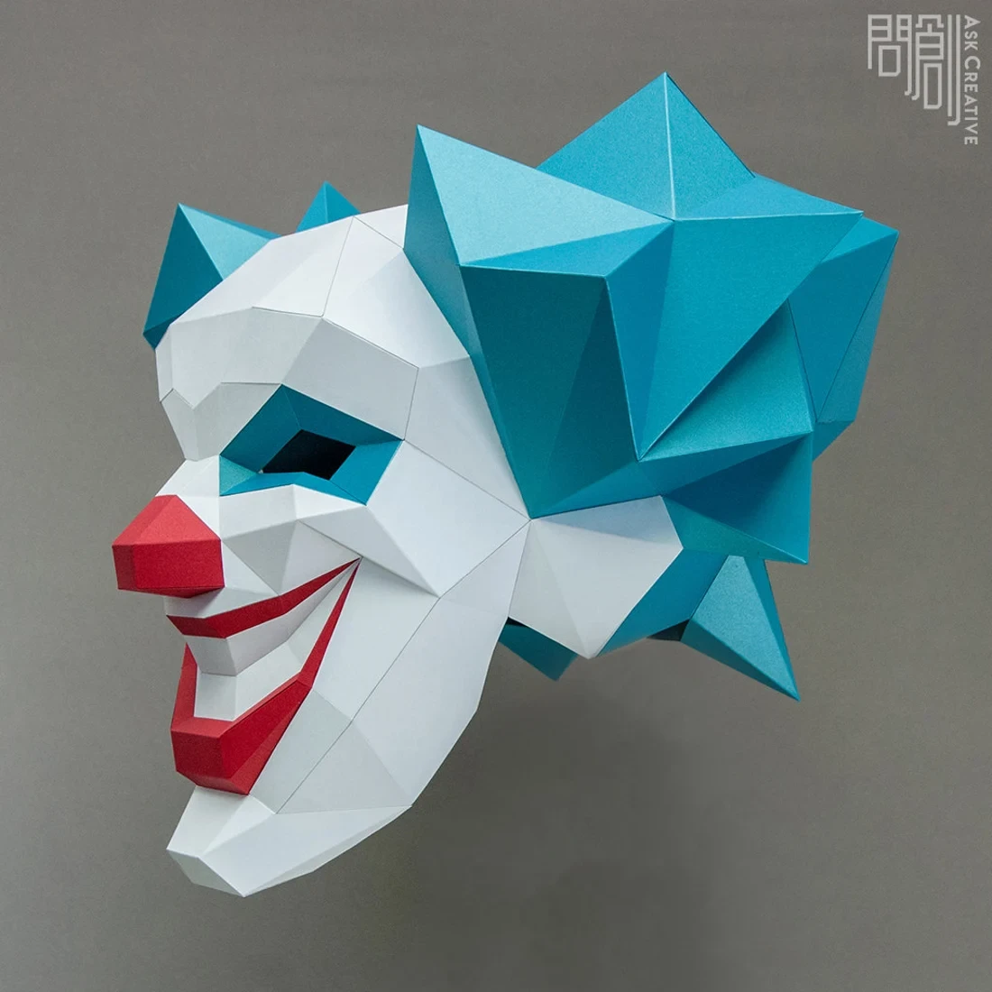 Clown , Papercraft , DIY , Low poly, Mask, PDF Papercraft, Party Mask ,Pattern mask , Joker , Halloween Mask , Evil Clown