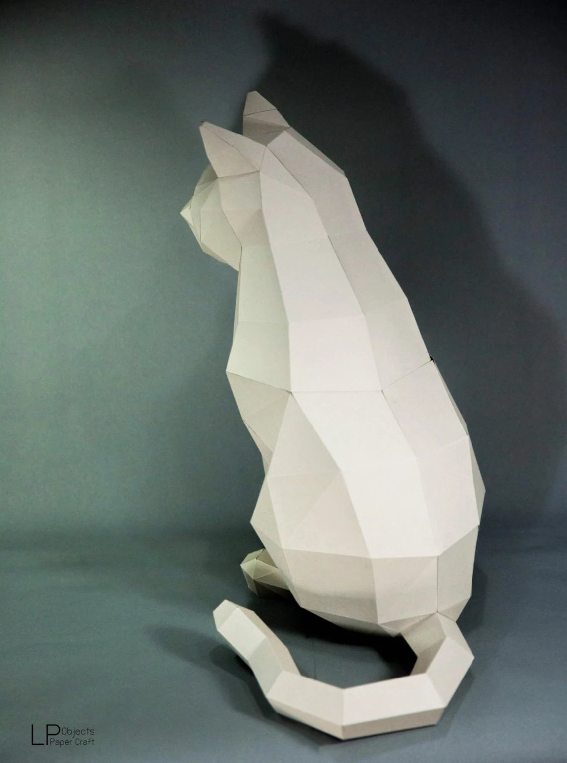 Cat Sit Paper Craft, Digital Template, Origami, PDF Download DIY, Low Poly, Trophy, Sculpture, Model