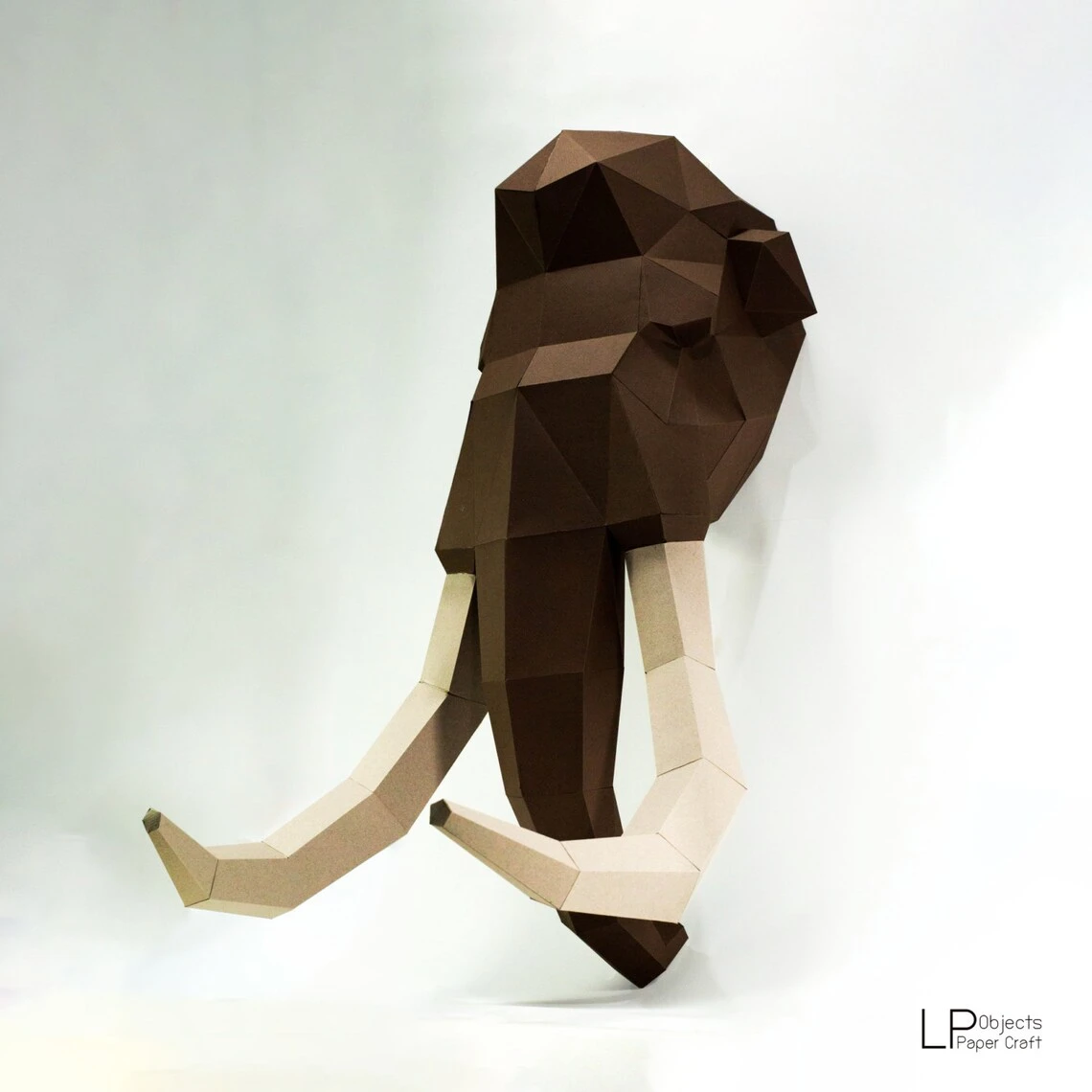 Mammoth Head Paper Craft, Digital Template, Origami, PDF Download DIY, Low Poly, Wall Decoration