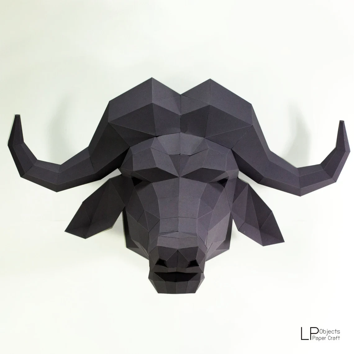 Buffalo Head Paper Craft, Digital Template, Origami, PDF Download DIY, Low Poly, Wall decoration