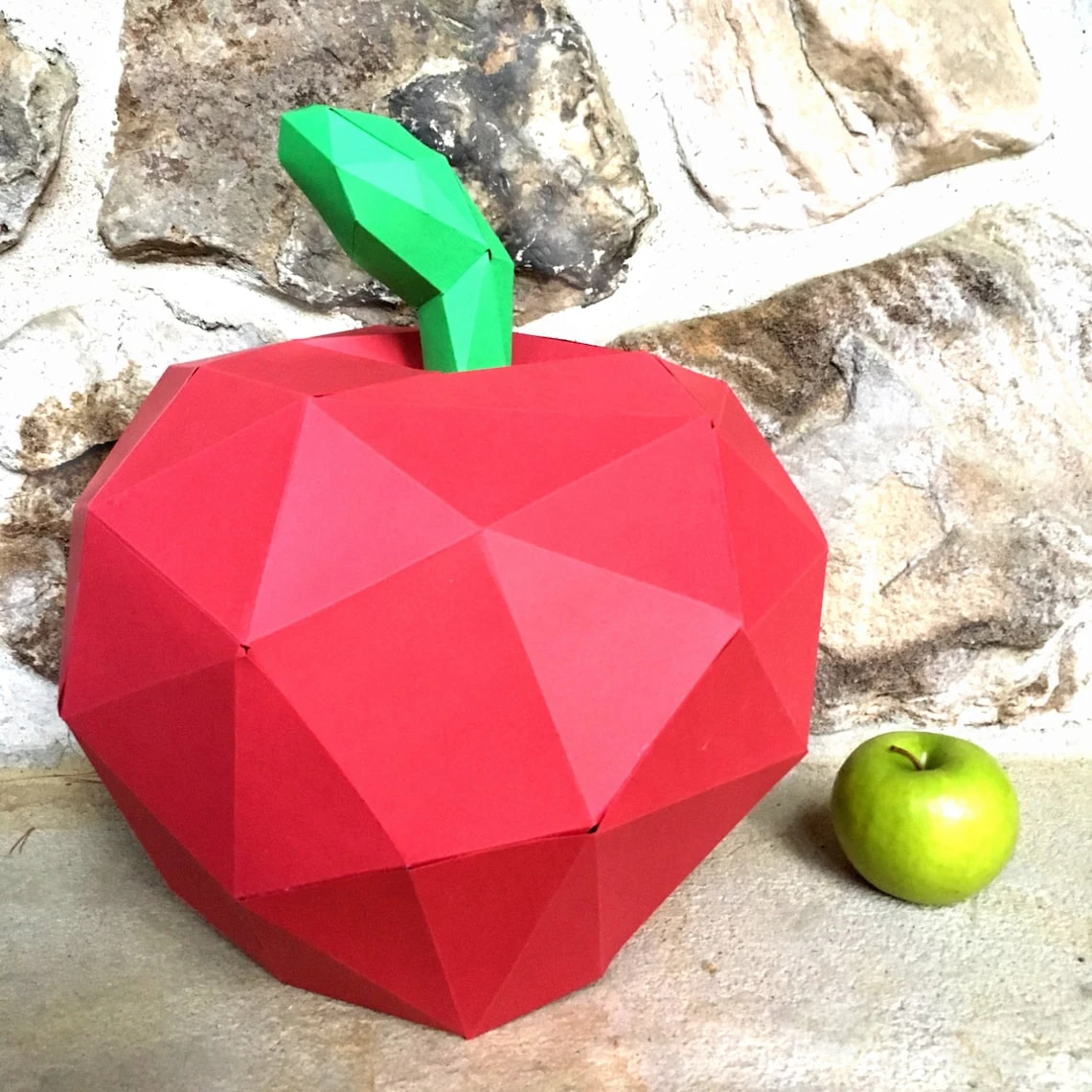 APPLE 3d papercraft. You get a PDF digital template and instructions for this DIY (do it yourself) geometric paper apple.