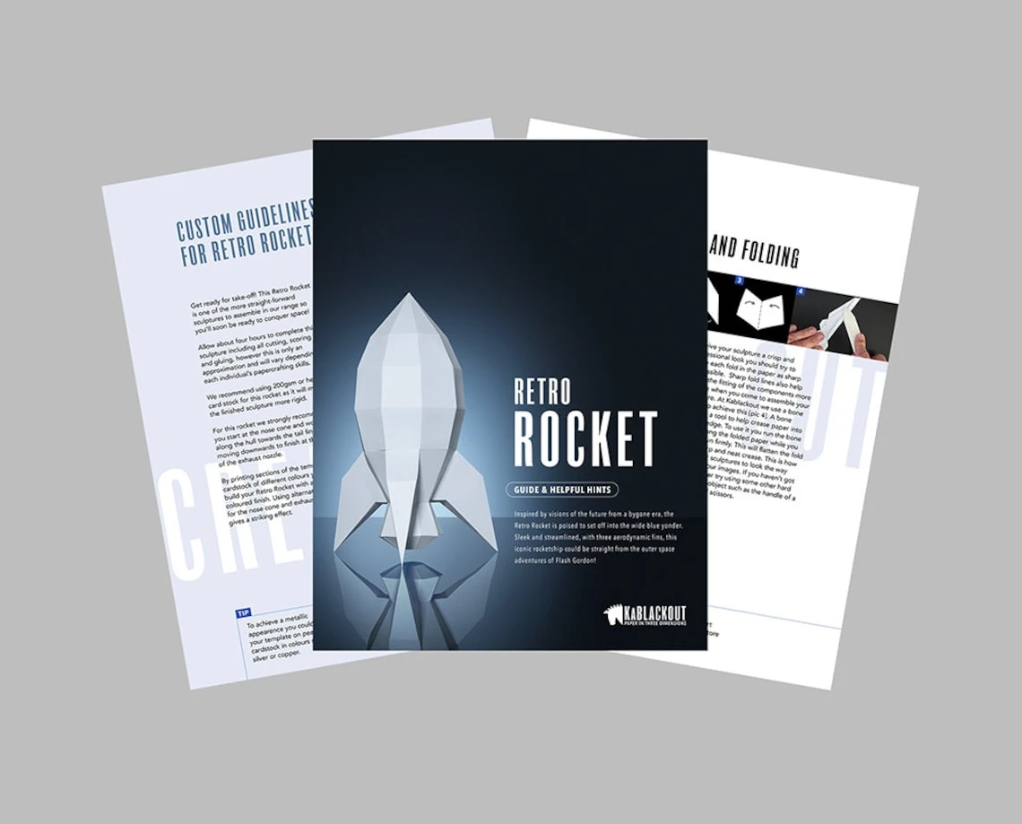 Rocket Papercraft Template, DIY Papercraft, 3D Rocket, Printable Space Prop, Low Poly Retro Rocket, NASA Rocket, Desk Decor - Papercraft PDF