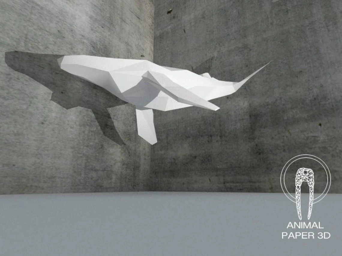 Low Poly XXL Whale Model, Create Your Own 3D Papercraft Whale, Origami Whale, Blue Whale, Wall hanging, Eburgami