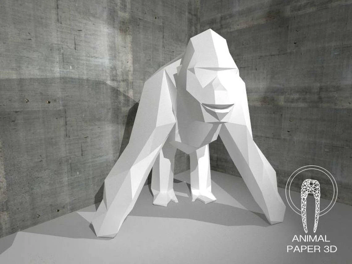 Low Poly XXL King Kong, Create Your Own 3D Papercraft Gorilla, Origami Monkey, King Kong, Gorilla 3D, Eburgami