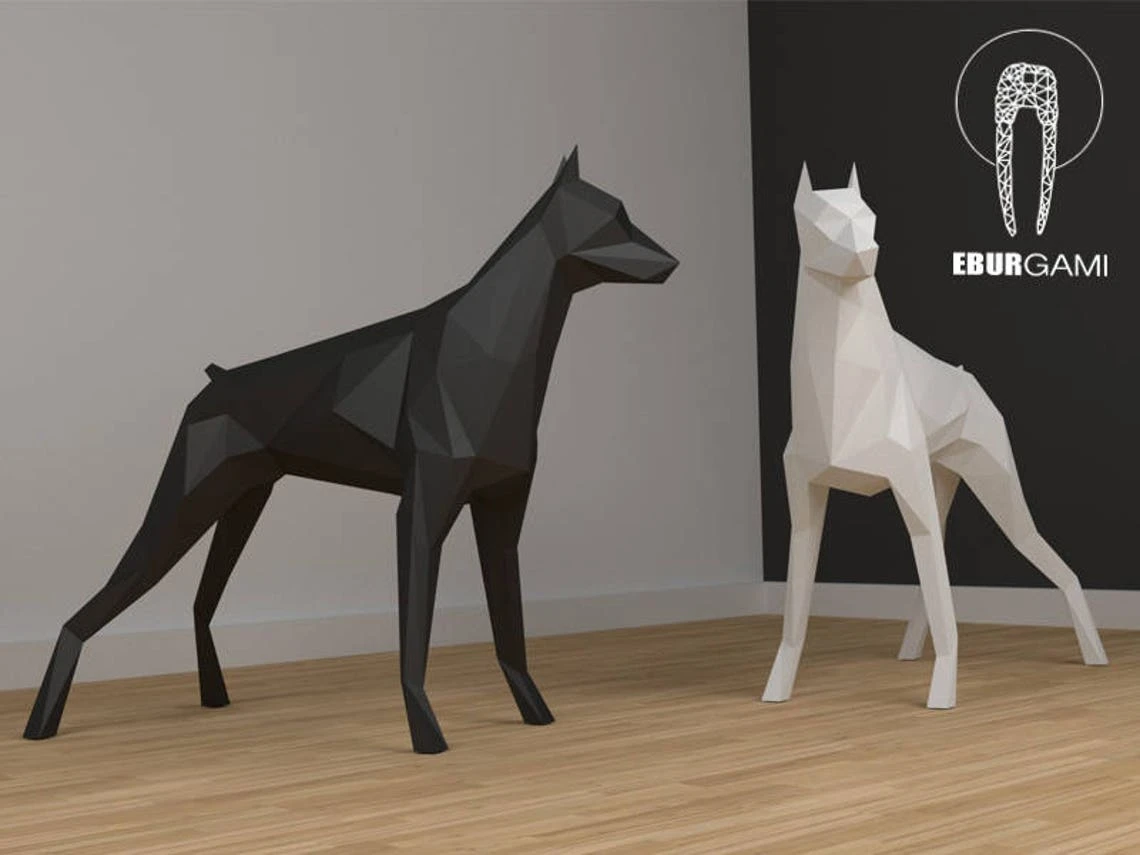 3D XXL Papercraft Dobermann, Dog Papercraft, Template, Papercraft Animals, Low Poly DIY, DIY Paper 3D Art, Papercrafting, Paper Eburgami