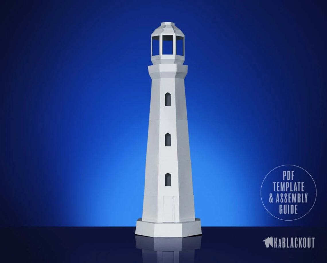 Lighthouse Papercraft, Low Poly Lighthouse Template, DIY Tea Light Lighthouse Model, Nautical Decor, Beach Decor - PDF Printable Download