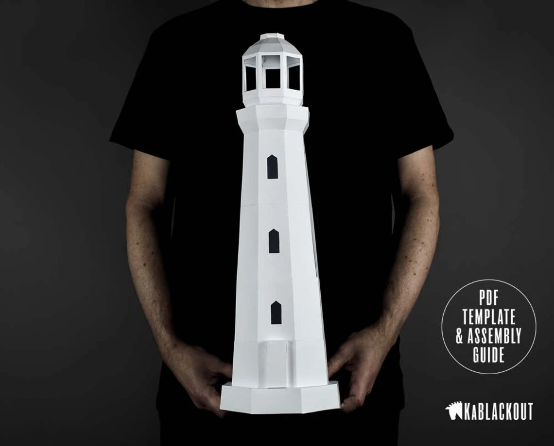 Lighthouse Papercraft, Low Poly Lighthouse Template, DIY Tea Light Lighthouse Model, Nautical Decor, Beach Decor - PDF Printable Download