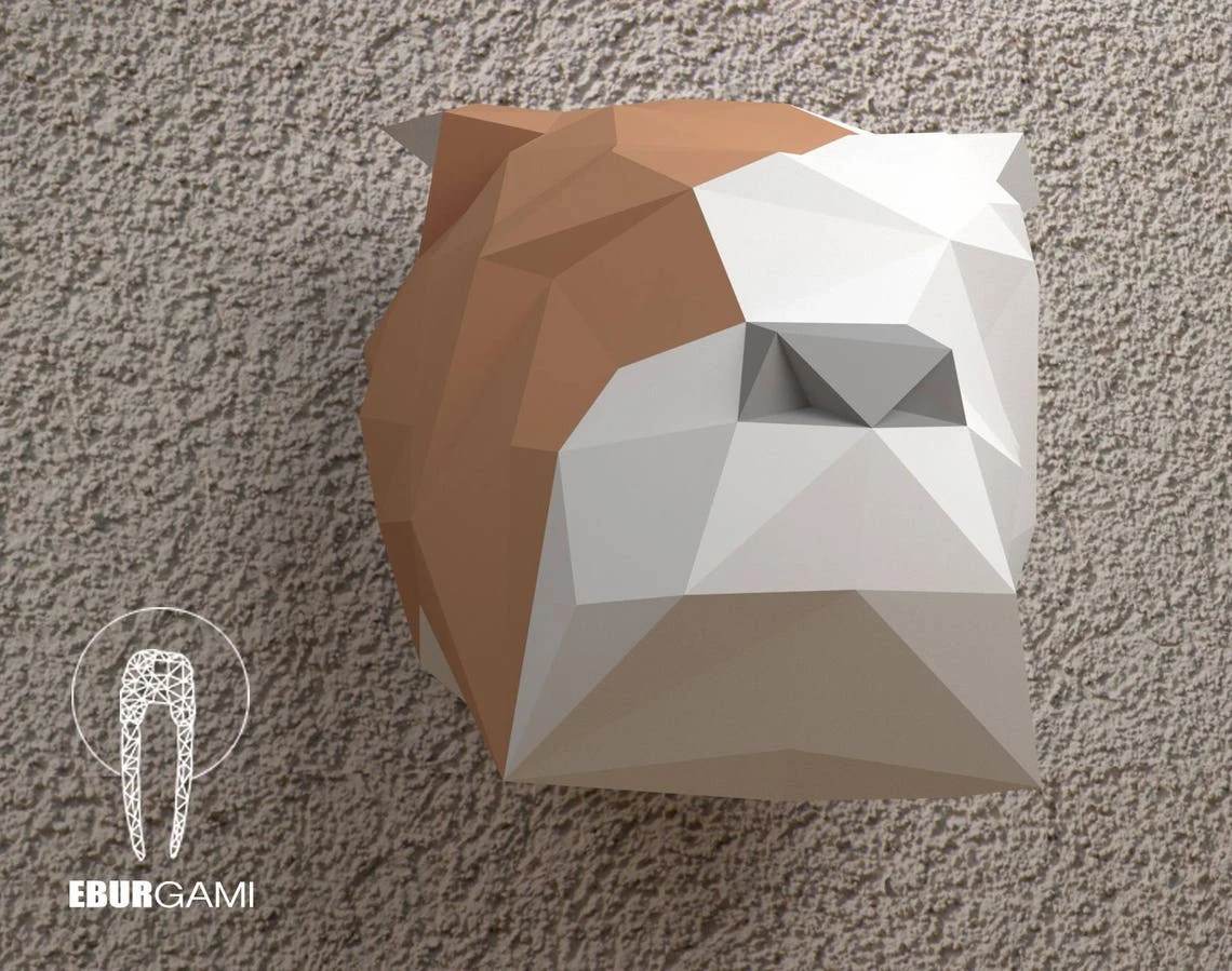 English Bulldog Papercraft Trophy, Dog Papercraft 3D - Built your own Bulldog, DIY Dog, Low Poly Dog, Papercrafting, Digital Download, Print