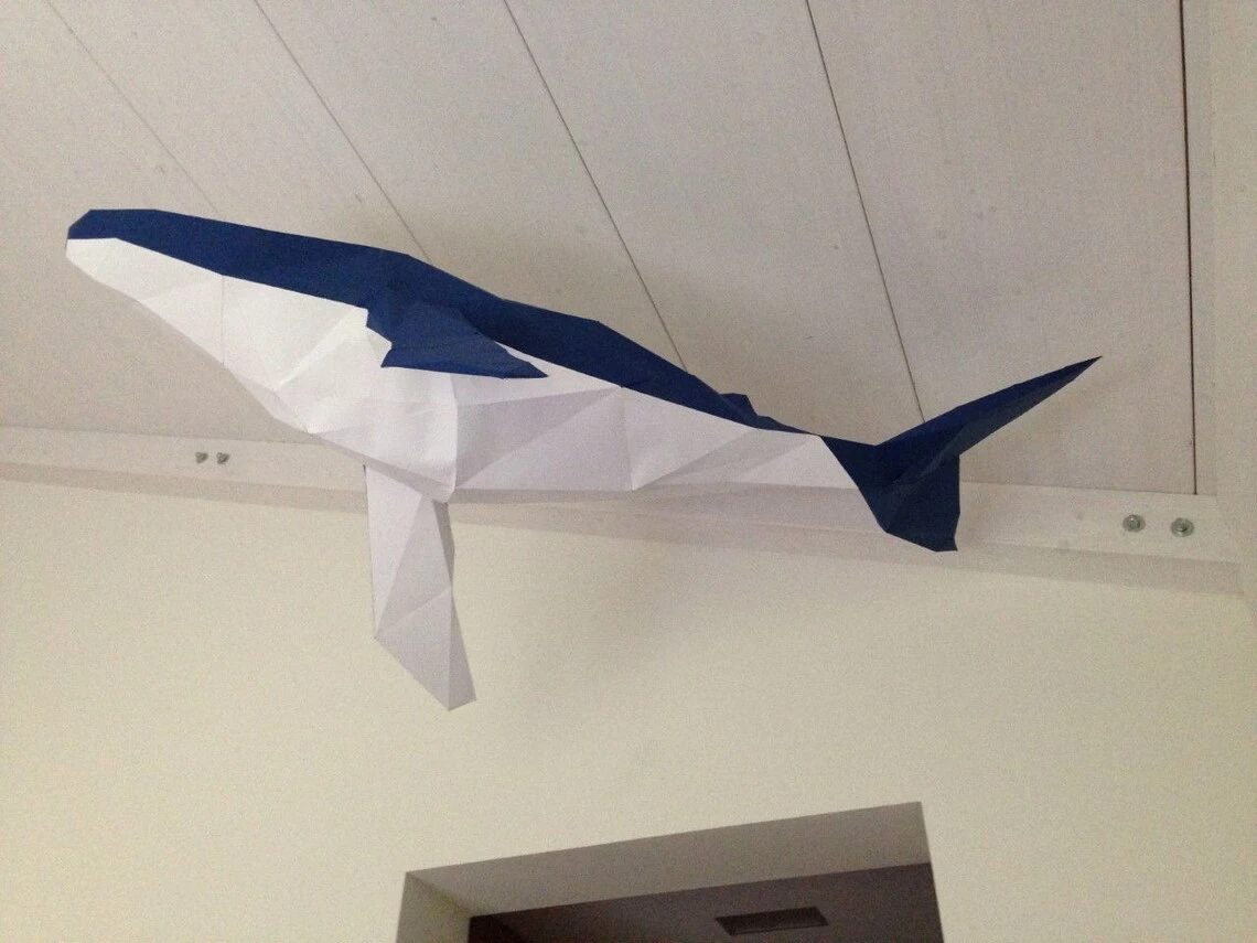 Low Poly XXL Whale Model, Create Your Own 3D Papercraft Whale, Origami Whale, Blue Whale, Wall hanging, Eburgami