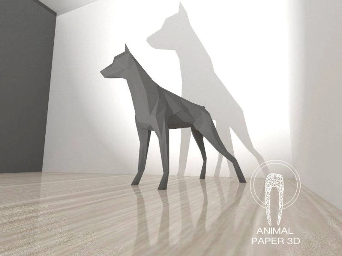 3D XXL Papercraft Dobermann, Dog Papercraft, Template, Papercraft Animals, Low Poly DIY, DIY Paper 3D Art, Papercrafting, Paper Eburgami