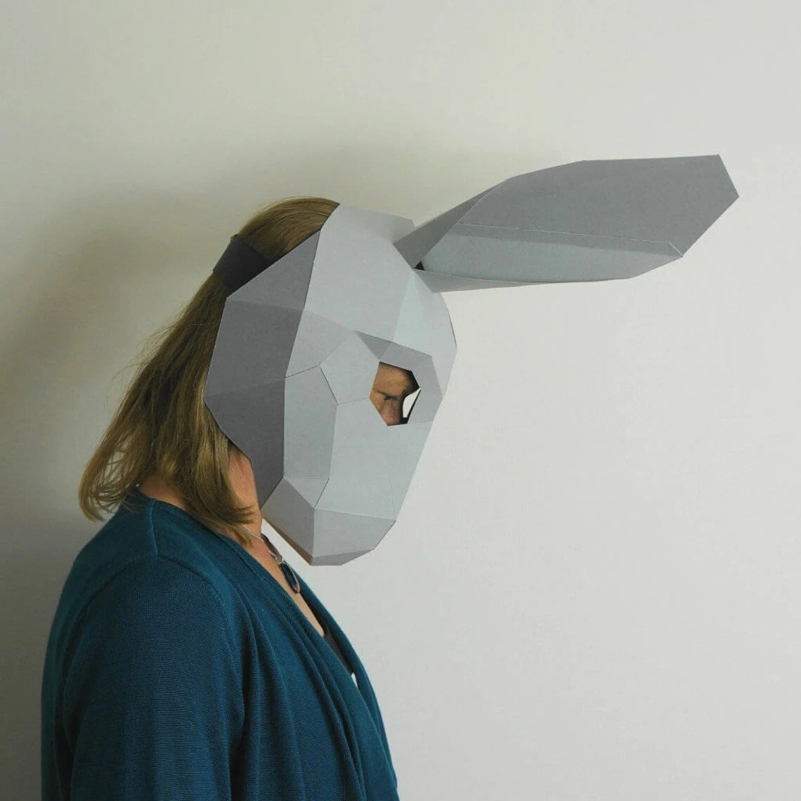 Hare Trophy Mask, 3D Papercraft Mask Template, Low Poly Paper Mask, Unique Halloween Costume, Animal Mask, Paper Wall Art PDF Pattern