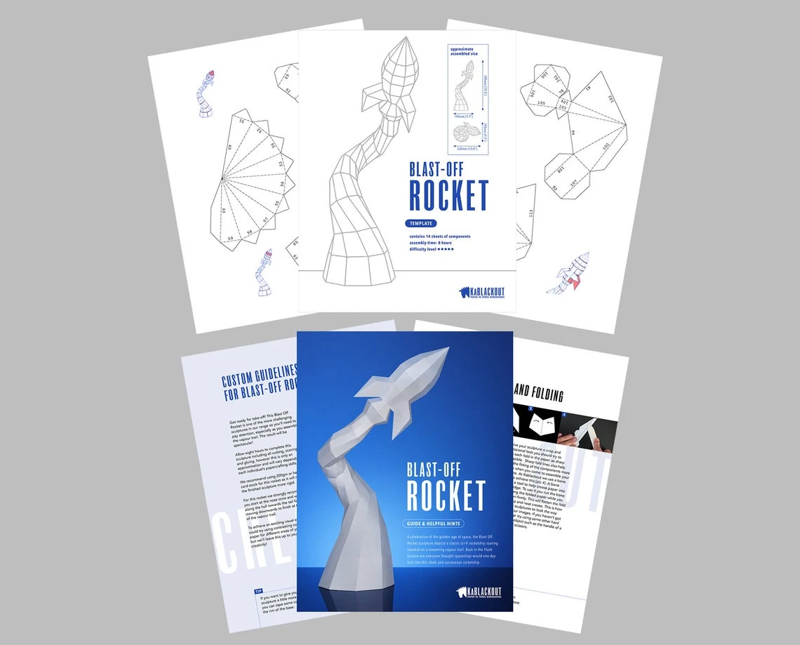 Low Poly Papercraft Rocket | Paper Rocket Desk Decor | Paper Craft Spaceship | Blast Off Rocket - Printable PDF Template Download