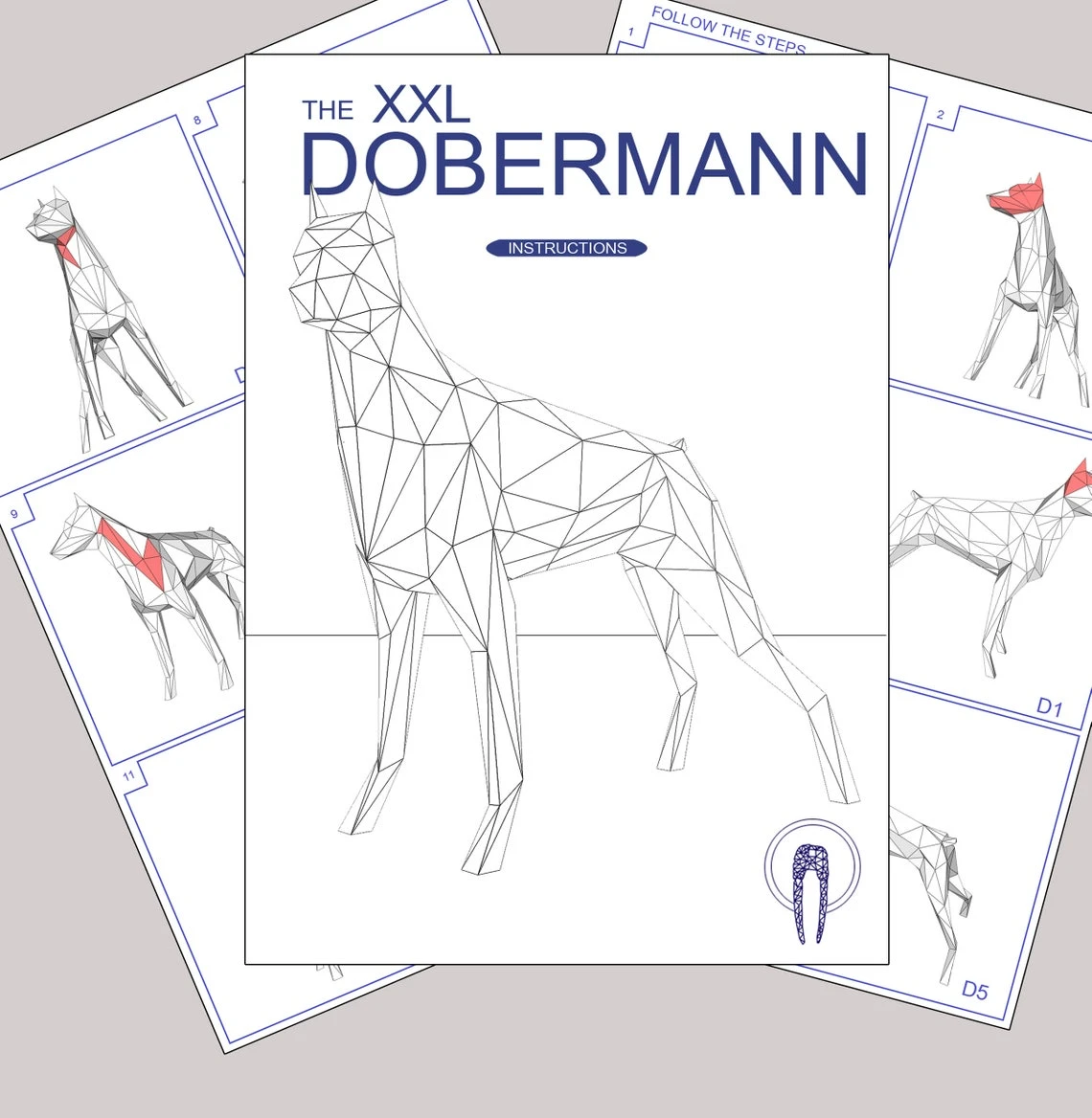 3D XXL Papercraft Dobermann, Dog Papercraft, Template, Papercraft Animals, Low Poly DIY, DIY Paper 3D Art, Papercrafting, Paper Eburgami