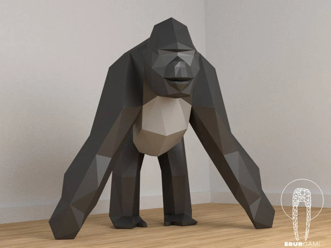 Low Poly XXL King Kong, Create Your Own 3D Papercraft Gorilla, Origami Monkey, King Kong, Gorilla 3D, Eburgami