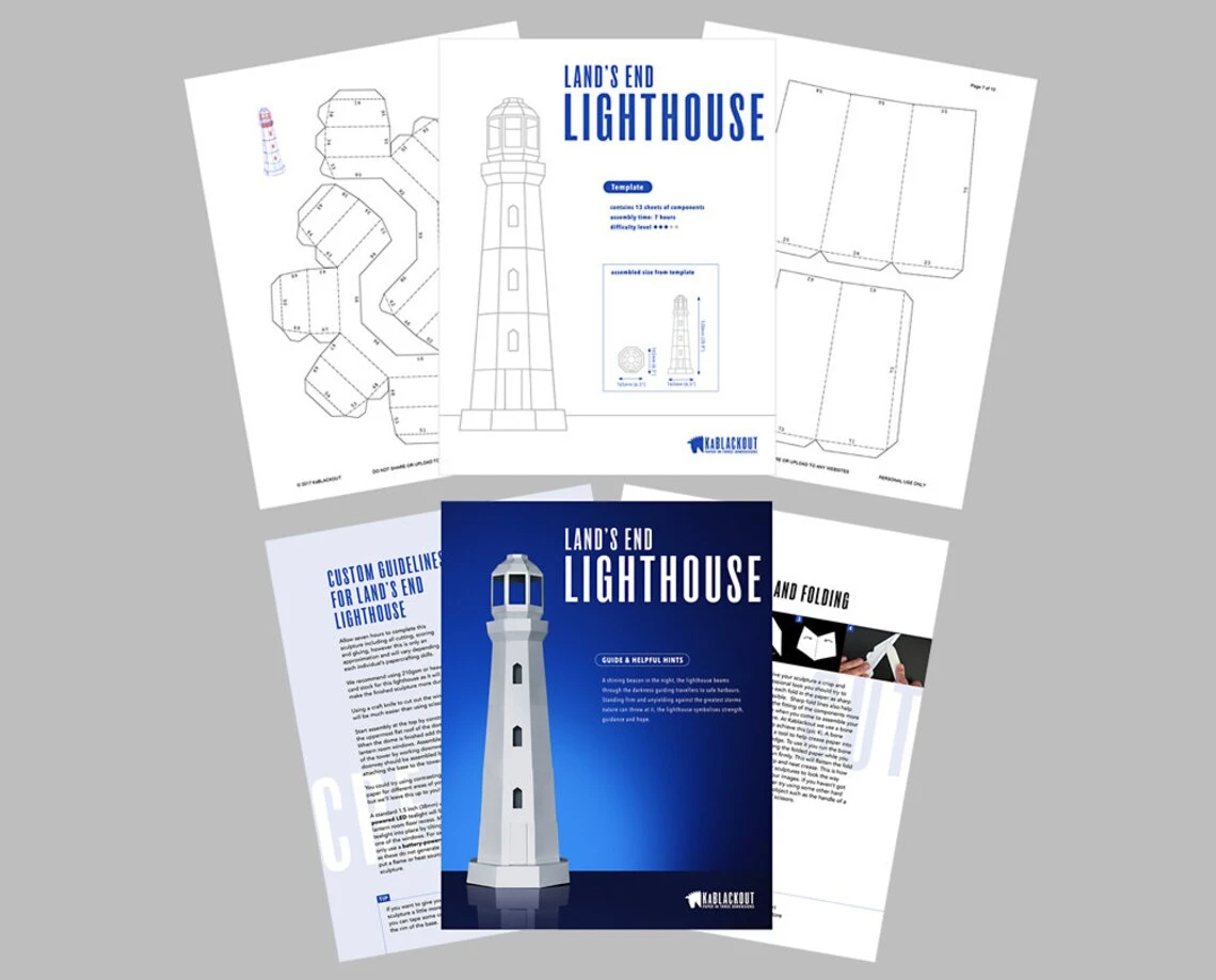 Lighthouse Papercraft, Low Poly Lighthouse Template, DIY Tea Light Lighthouse Model, Nautical Decor, Beach Decor - PDF Printable Download