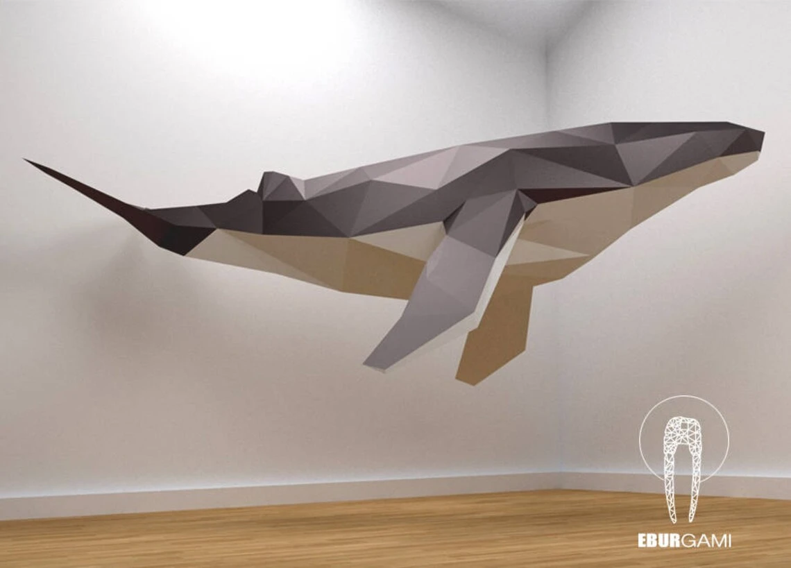 Low Poly XXL Whale Model, Create Your Own 3D Papercraft Whale, Origami Whale, Blue Whale, Wall hanging, Eburgami