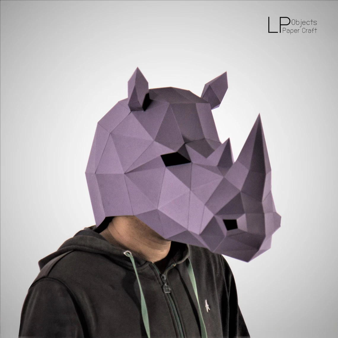 Rhino Mask Paper Craft, Digital Template, Origami, PDF Download DIY, Low Poly, 3D Mask