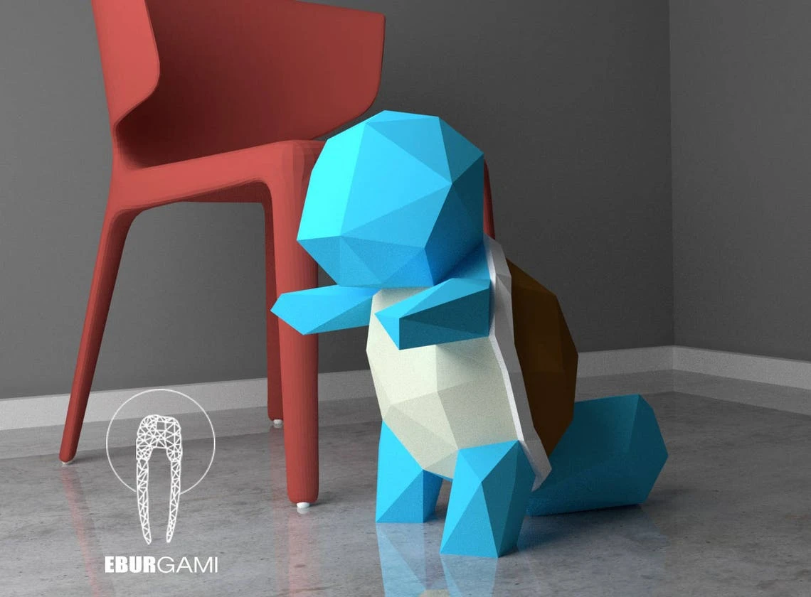 Paper craft DIY Squirtle - Pokemon - paper model Art, Low Poly DIY, DIY Paper 3D Art, Diy Paper Statue, Papercrafting, Eburgami