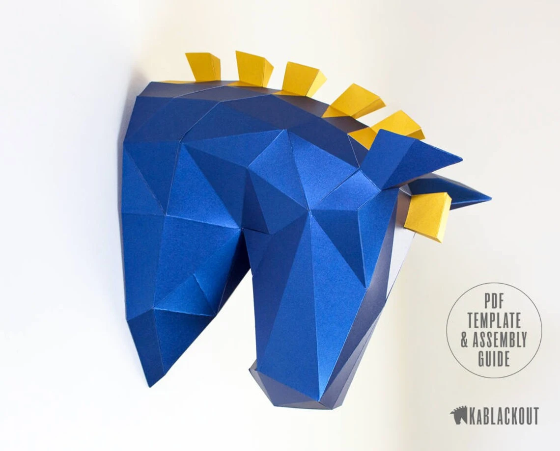 Low Poly Horse, Papercraft Horse, Trojan Horse Head, Paper Trophy, 3D Animal Papercraft Sculpture - DIY PDF Papercraft Template Download