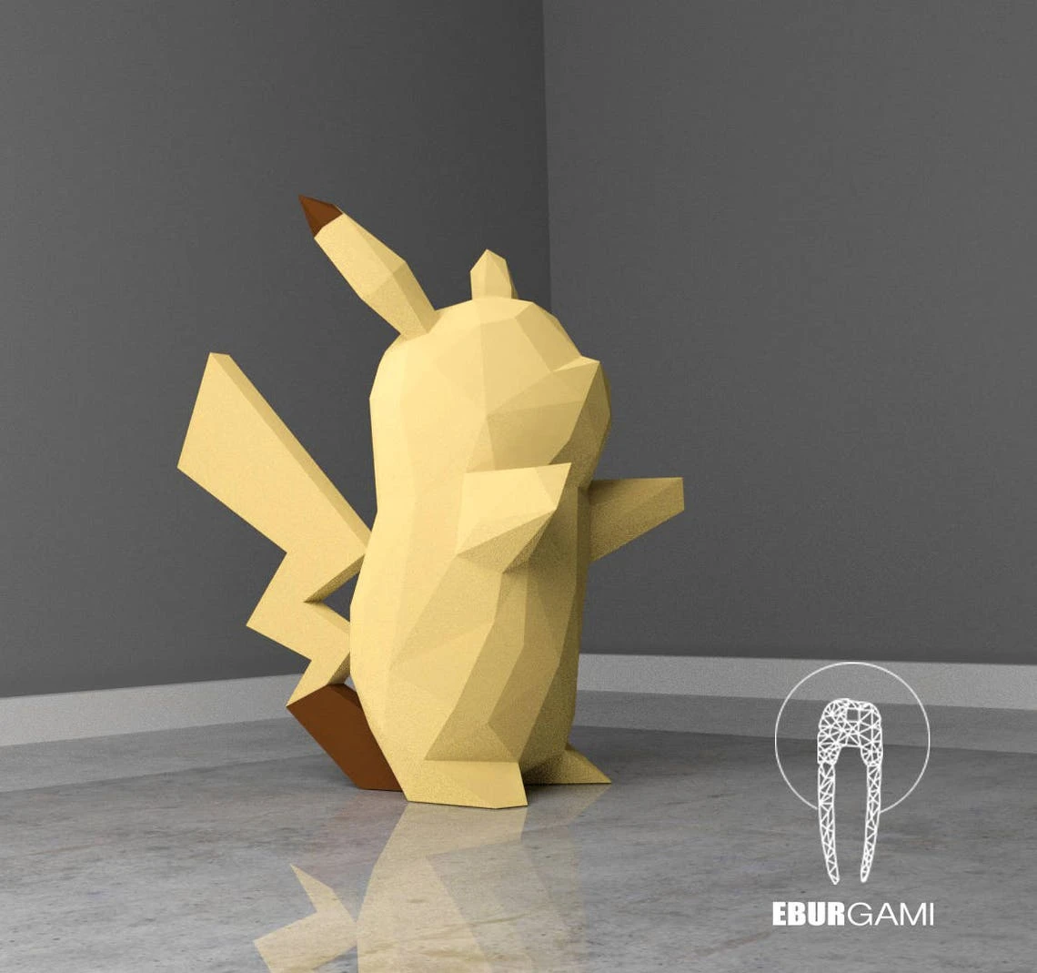 Papercraft DIY Pikachu, Pokemon Papercraft, Paper Model Art, Low Poly DIY, DIY Paper 3D Art, Diy Paper Statue, Papercrafting, Eburgami