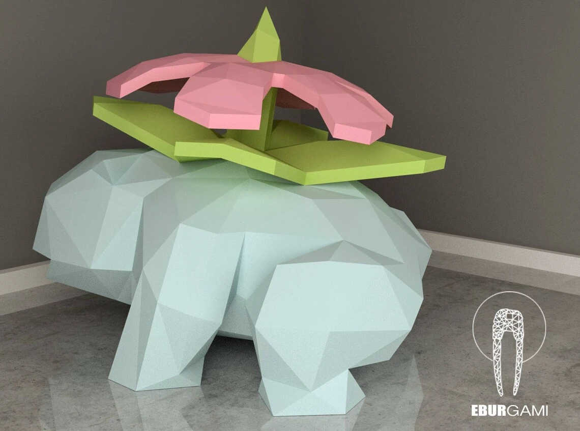 Paper craft DIY Venusaur - Pokemon - paper model Art, Low Poly DIY, DIY Paper 3D Art, Diy Paper Statue, Papercrafting, Eburgami