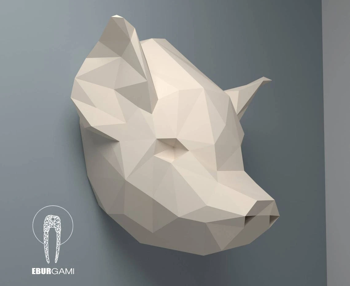 DIY Low Poly Pig Trophy Head, PDF Template, Papercrafting DIY Pig Head, Eburgami , 3D Pig Head Model, 3D Papercraft, Gift, Wall Art Decor