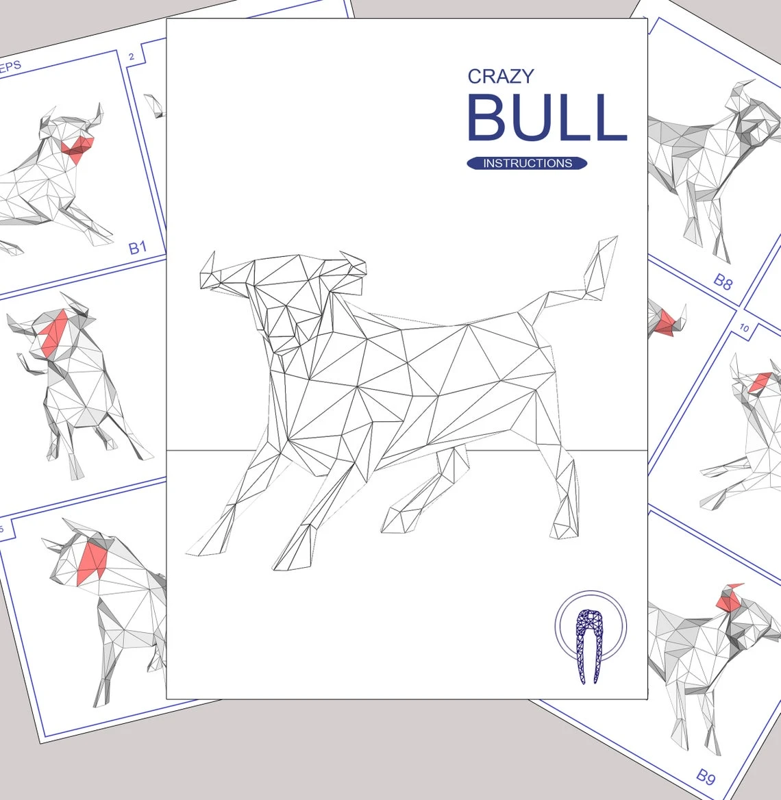 Bull XXL Papercraft, 3D Papercraft - Build Your Own Low Poly Paper Sculpture from PDF Download (DIY gift, Wall Decor for home and office)