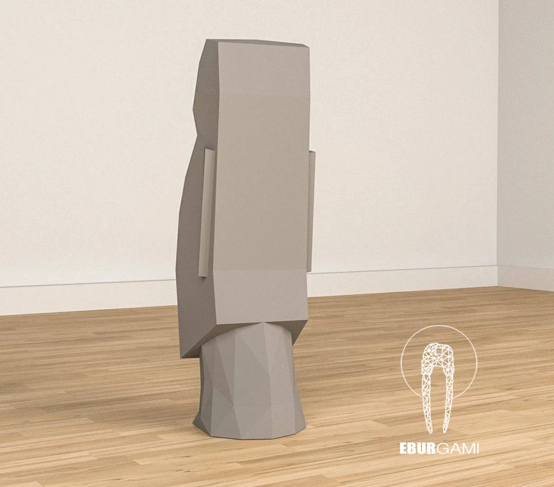 Moai Head 3D, PDF Download, Moai Head Papercraft pattern, Eater Island, model papercraft, DIY lowpoly, DIY paper sculpture, Moai Papercraft