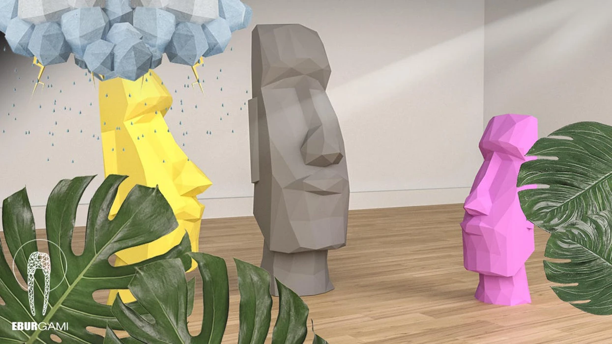 Moai Head 3D, PDF Download, Moai Head Papercraft pattern, Eater Island, model papercraft, DIY lowpoly, DIY paper sculpture, Moai Papercraft