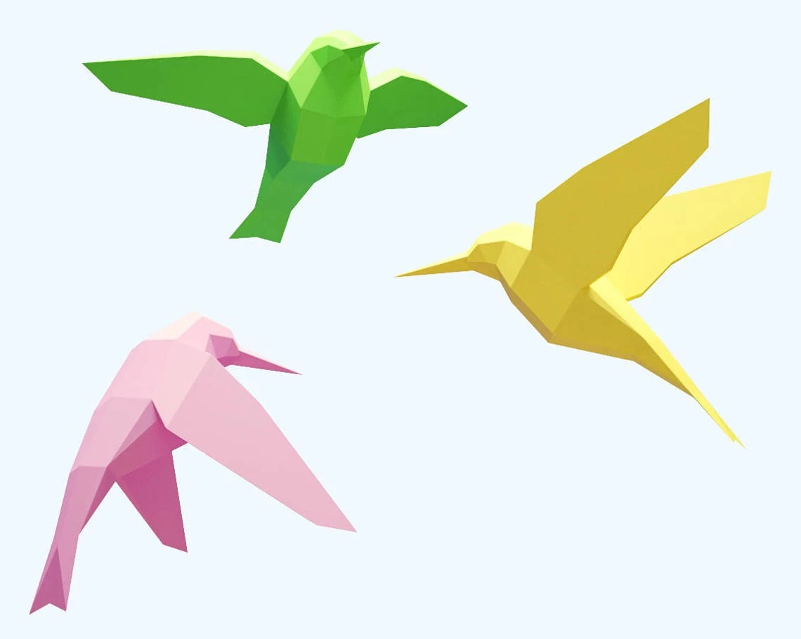 Papercraft Birds, How to make 3D paper craft, paper sculpture pattern, diy gift paper model, PDF template kit, low poly Bird,animal pepakura