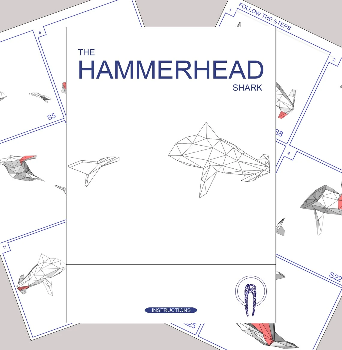 Hammerhead Shark Papercraft, 3D Papercraft - Build Your Own Low Poly Paper Sculpture PDF Download DIY gift, Wall Decor for home - Eburgami