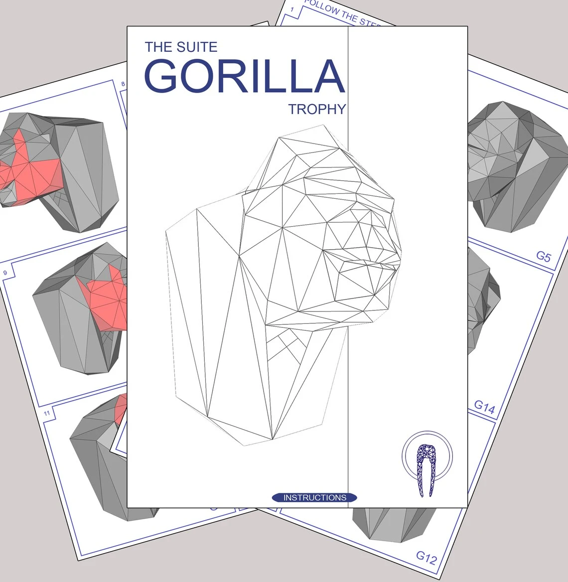 Gorilla head , Papercraft Monkey head , paper trophy , Gorilla paper ,Gorilla low poly , papercraft, DIY, 3D, trophy, papermodel, Eburgami