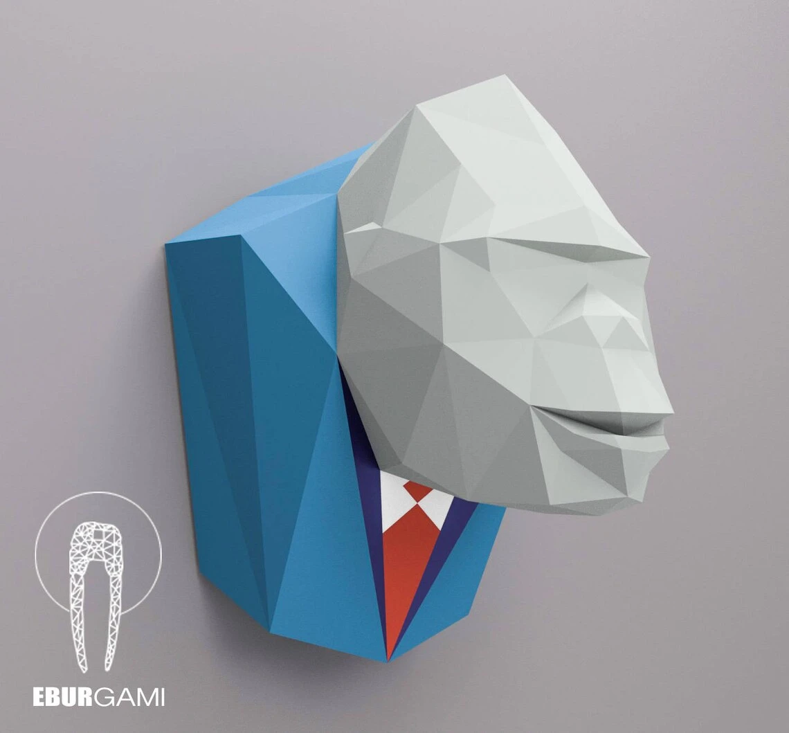 Gorilla head , Papercraft Monkey head , paper trophy , Gorilla paper ,Gorilla low poly , papercraft, DIY, 3D, trophy, papermodel, Eburgami