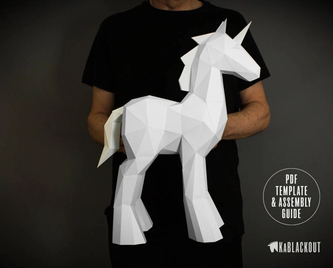 Papercraft Unicorn Template, DIY Unicorn Papercraft, Low Poly Unicorn Sculpture, Unicorn Decor, 3D Paper Unicorn - Printable PDF Template